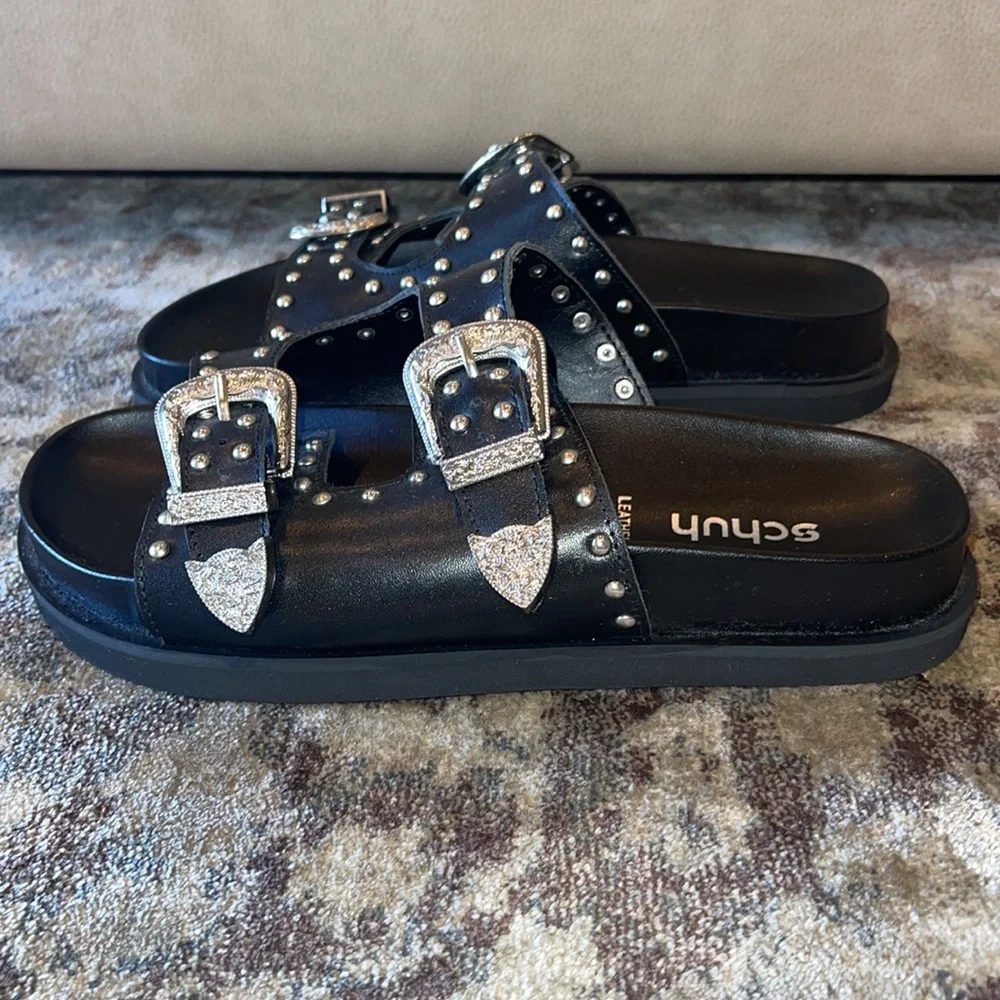Schuh Treasure Leather Studded Slide Sandals - Picture 6 of 11